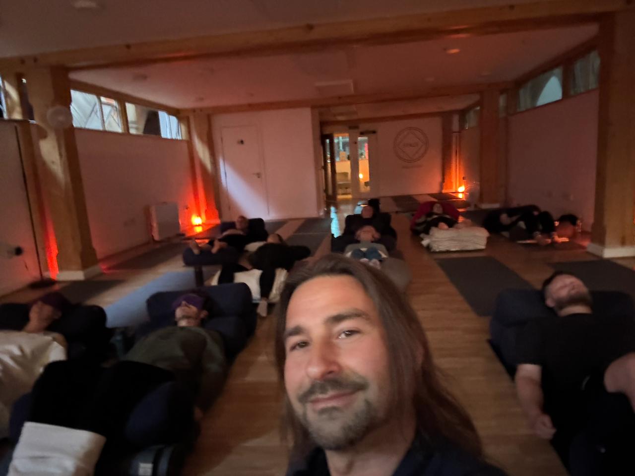 Feodor performing a conscious-breathing session.